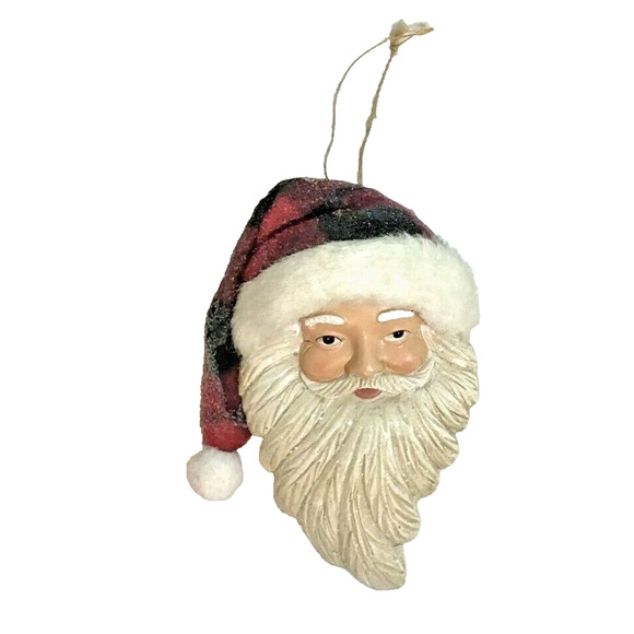 Farmhouse Santa Ornament Red Black Buffalo Plaid Christmas Tree Ornament 7 in - Picture 2 of 2